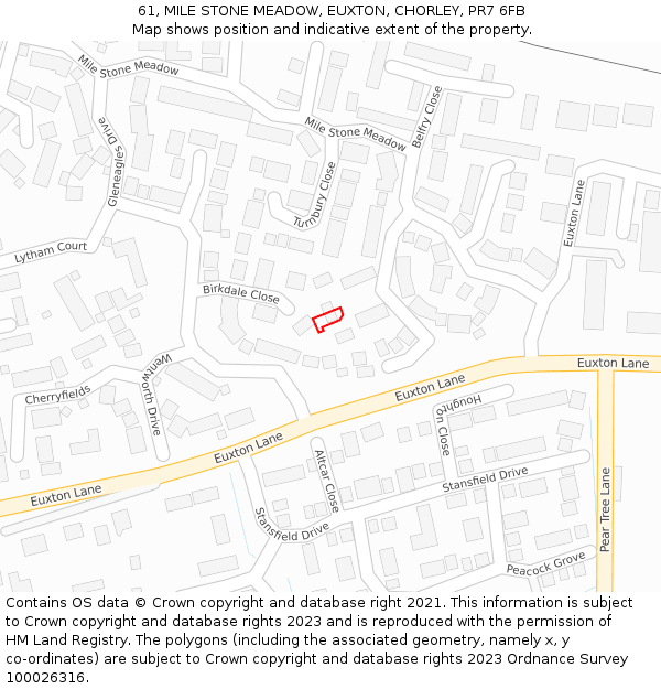 61, MILE STONE MEADOW, EUXTON, CHORLEY, PR7 6FB: Location map and indicative extent of plot