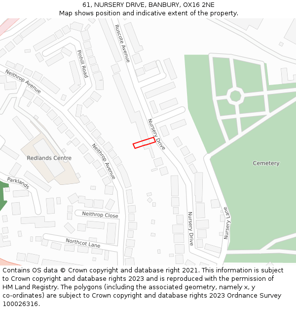 61, NURSERY DRIVE, BANBURY, OX16 2NE: Location map and indicative extent of plot