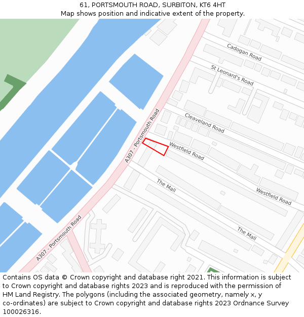 61, PORTSMOUTH ROAD, SURBITON, KT6 4HT: Location map and indicative extent of plot