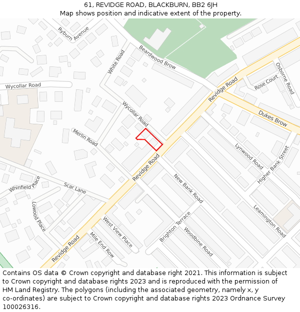 61, REVIDGE ROAD, BLACKBURN, BB2 6JH: Location map and indicative extent of plot