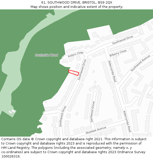 61, SOUTHWOOD DRIVE, BRISTOL, BS9 2QX: Location map and indicative extent of plot