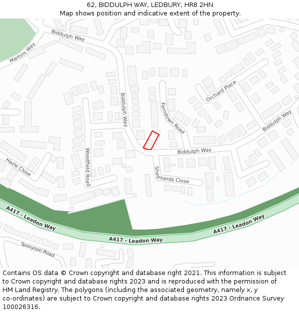 62, BIDDULPH WAY, LEDBURY, HR8 2HN: Location map and indicative extent of plot