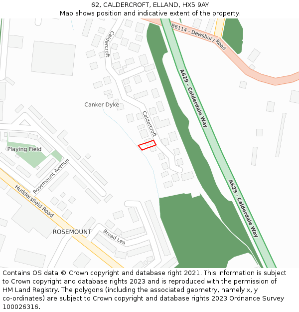 62, CALDERCROFT, ELLAND, HX5 9AY: Location map and indicative extent of plot