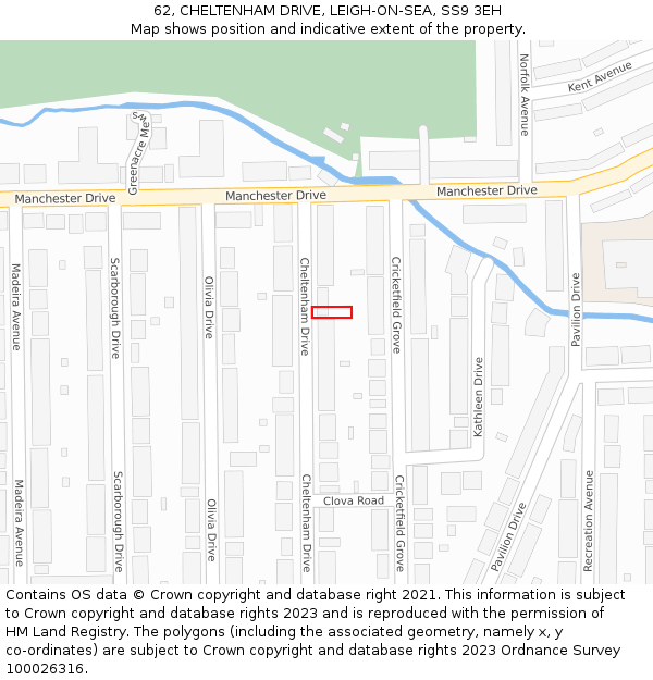 62, CHELTENHAM DRIVE, LEIGH-ON-SEA, SS9 3EH: Location map and indicative extent of plot
