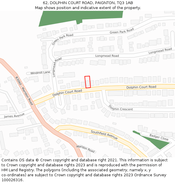 62, DOLPHIN COURT ROAD, PAIGNTON, TQ3 1AB: Location map and indicative extent of plot