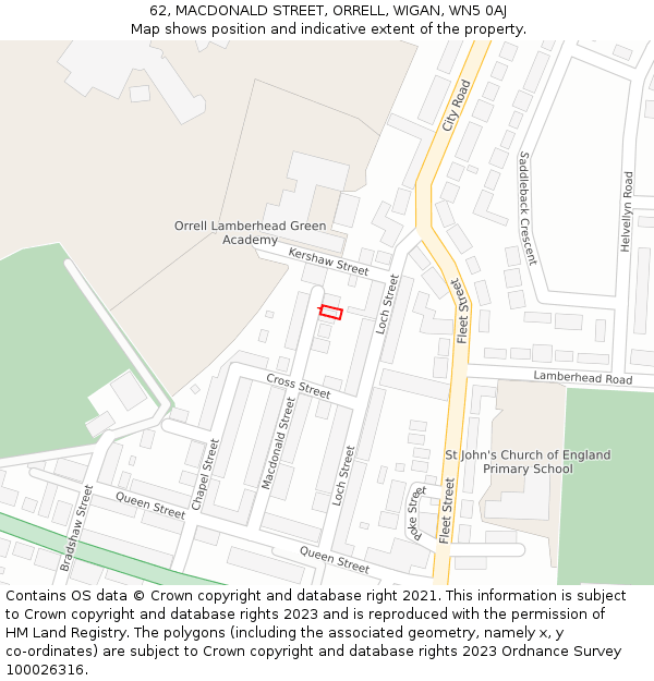 62, MACDONALD STREET, ORRELL, WIGAN, WN5 0AJ: Location map and indicative extent of plot