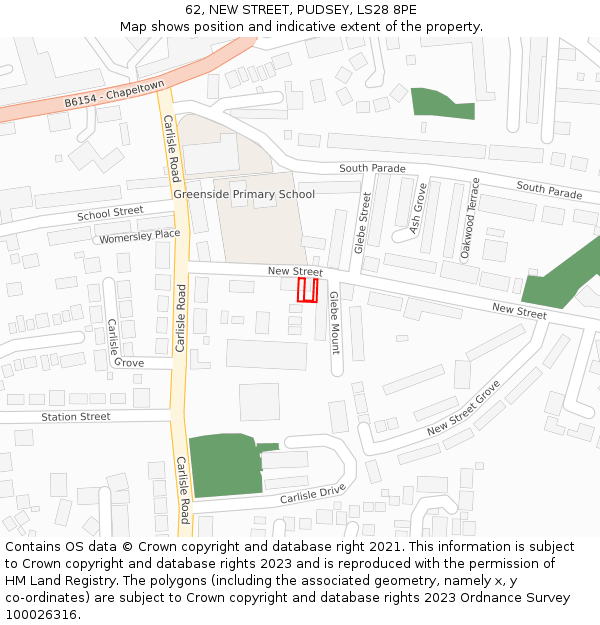 62, NEW STREET, PUDSEY, LS28 8PE: Location map and indicative extent of plot