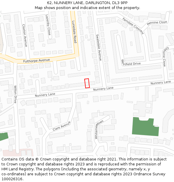 62, NUNNERY LANE, DARLINGTON, DL3 9PP: Location map and indicative extent of plot