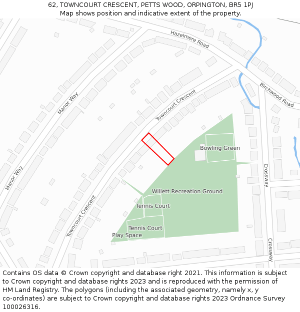 62, TOWNCOURT CRESCENT, PETTS WOOD, ORPINGTON, BR5 1PJ: Location map and indicative extent of plot