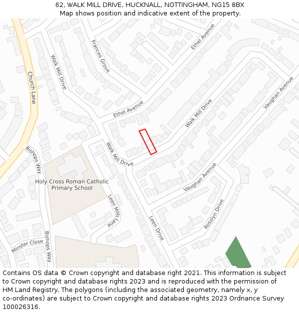 62, WALK MILL DRIVE, HUCKNALL, NOTTINGHAM, NG15 8BX: Location map and indicative extent of plot