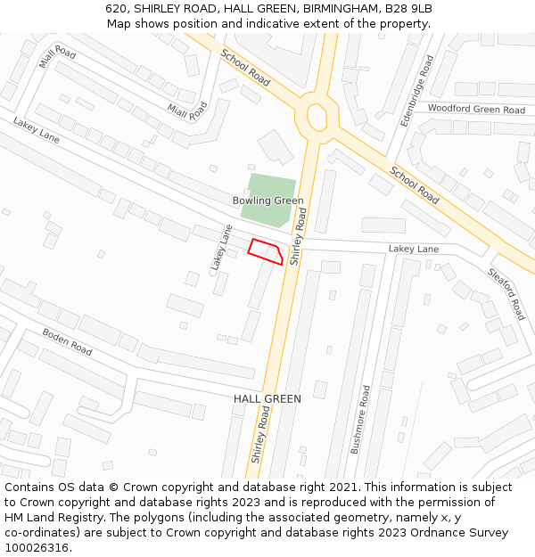 620, SHIRLEY ROAD, HALL GREEN, BIRMINGHAM, B28 9LB: Location map and indicative extent of plot