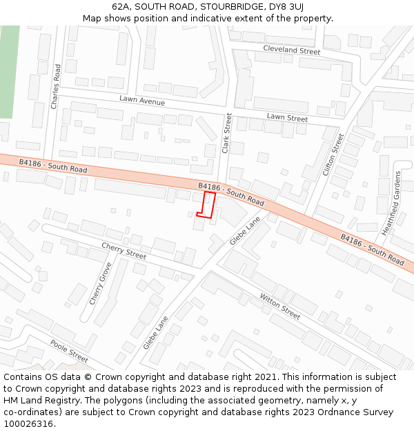 62A, SOUTH ROAD, STOURBRIDGE, DY8 3UJ: Location map and indicative extent of plot