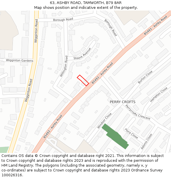 63, ASHBY ROAD, TAMWORTH, B79 8AR: Location map and indicative extent of plot