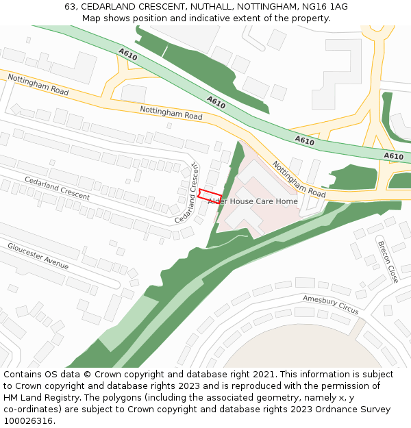 63, CEDARLAND CRESCENT, NUTHALL, NOTTINGHAM, NG16 1AG: Location map and indicative extent of plot