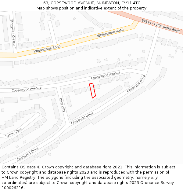 63, COPSEWOOD AVENUE, NUNEATON, CV11 4TG: Location map and indicative extent of plot