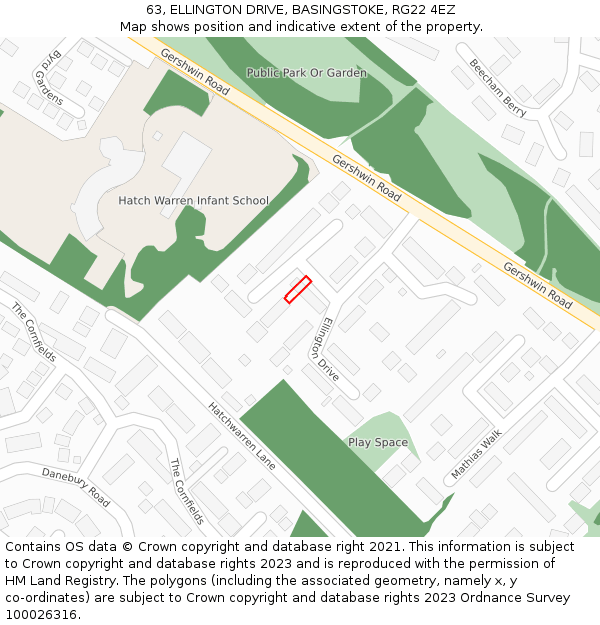 63, ELLINGTON DRIVE, BASINGSTOKE, RG22 4EZ: Location map and indicative extent of plot