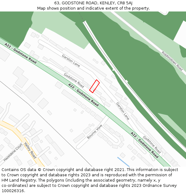 63, GODSTONE ROAD, KENLEY, CR8 5AJ: Location map and indicative extent of plot