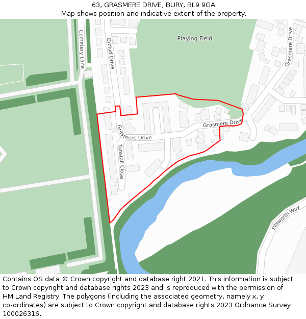 63, GRASMERE DRIVE, BURY, BL9 9GA: Location map and indicative extent of plot