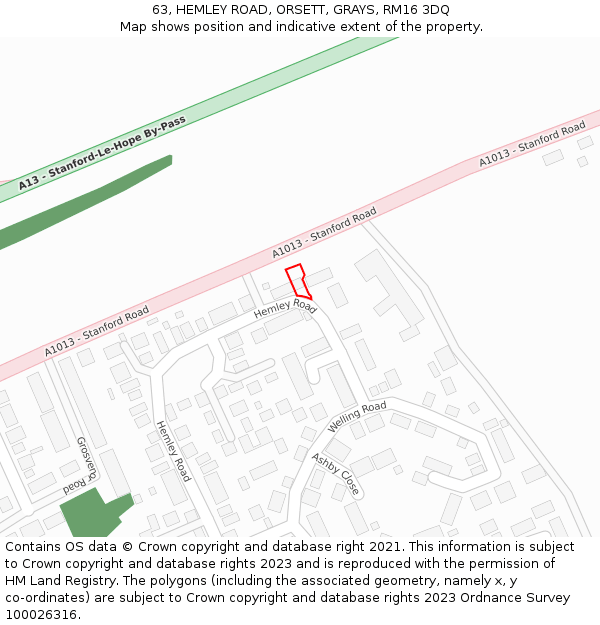63, HEMLEY ROAD, ORSETT, GRAYS, RM16 3DQ: Location map and indicative extent of plot