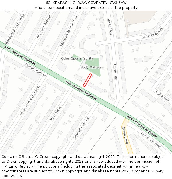 63, KENPAS HIGHWAY, COVENTRY, CV3 6AW: Location map and indicative extent of plot