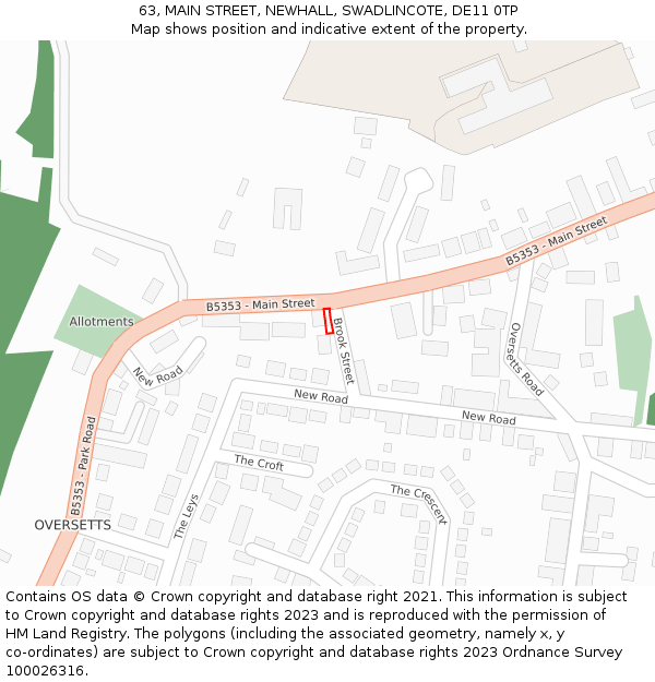 63, MAIN STREET, NEWHALL, SWADLINCOTE, DE11 0TP: Location map and indicative extent of plot