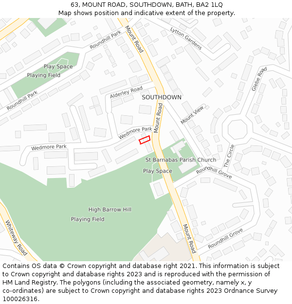 63, MOUNT ROAD, SOUTHDOWN, BATH, BA2 1LQ: Location map and indicative extent of plot