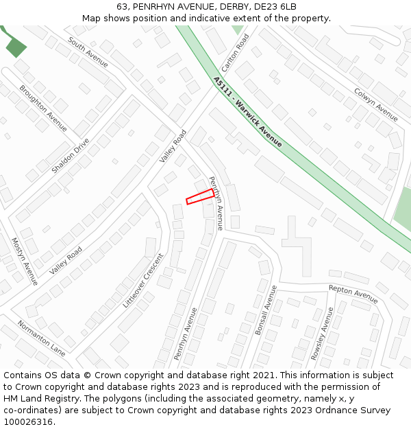 63, PENRHYN AVENUE, DERBY, DE23 6LB: Location map and indicative extent of plot