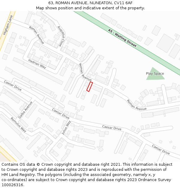 63, ROMAN AVENUE, NUNEATON, CV11 6AF: Location map and indicative extent of plot
