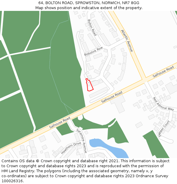64, BOLTON ROAD, SPROWSTON, NORWICH, NR7 8GG: Location map and indicative extent of plot