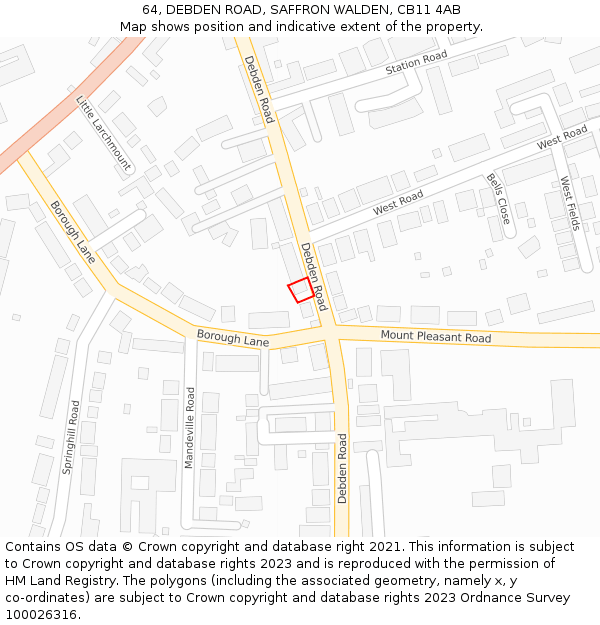 64, DEBDEN ROAD, SAFFRON WALDEN, CB11 4AB: Location map and indicative extent of plot