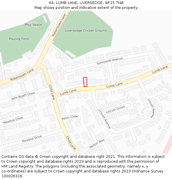 64, LUMB LANE, LIVERSEDGE, WF15 7NB: Location map and indicative extent of plot