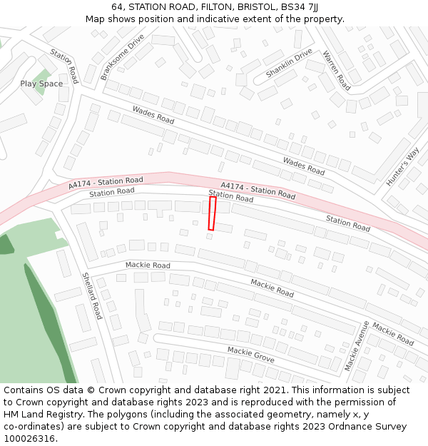 64, STATION ROAD, FILTON, BRISTOL, BS34 7JJ: Location map and indicative extent of plot