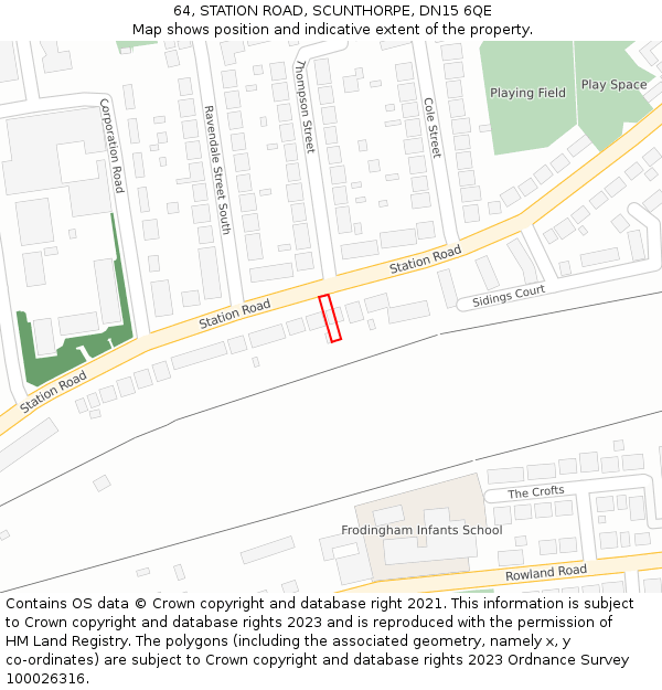 64, STATION ROAD, SCUNTHORPE, DN15 6QE: Location map and indicative extent of plot