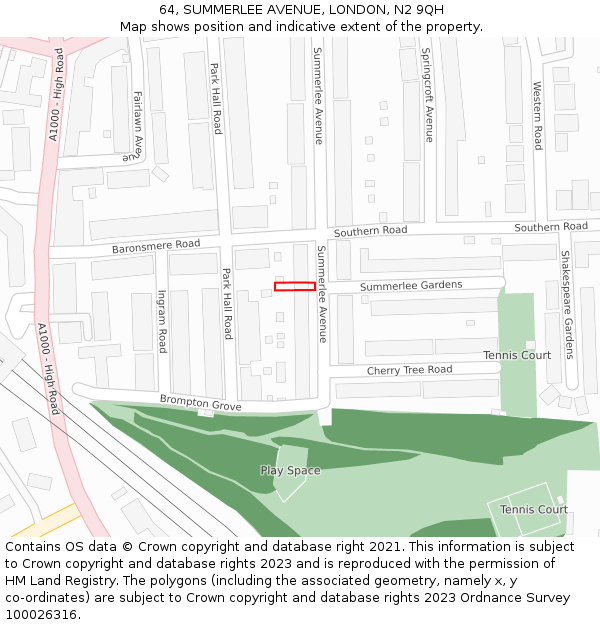 64, SUMMERLEE AVENUE, LONDON, N2 9QH: Location map and indicative extent of plot