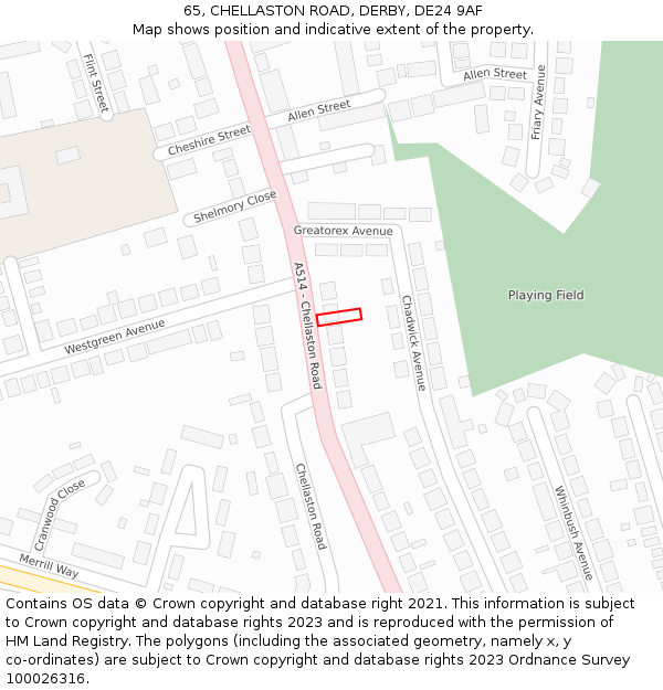 65, CHELLASTON ROAD, DERBY, DE24 9AF: Location map and indicative extent of plot
