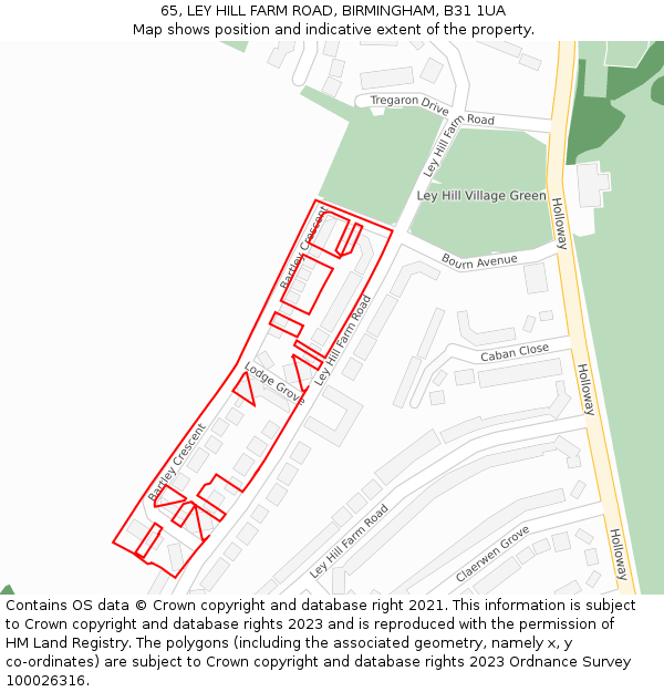 65, LEY HILL FARM ROAD, BIRMINGHAM, B31 1UA: Location map and indicative extent of plot