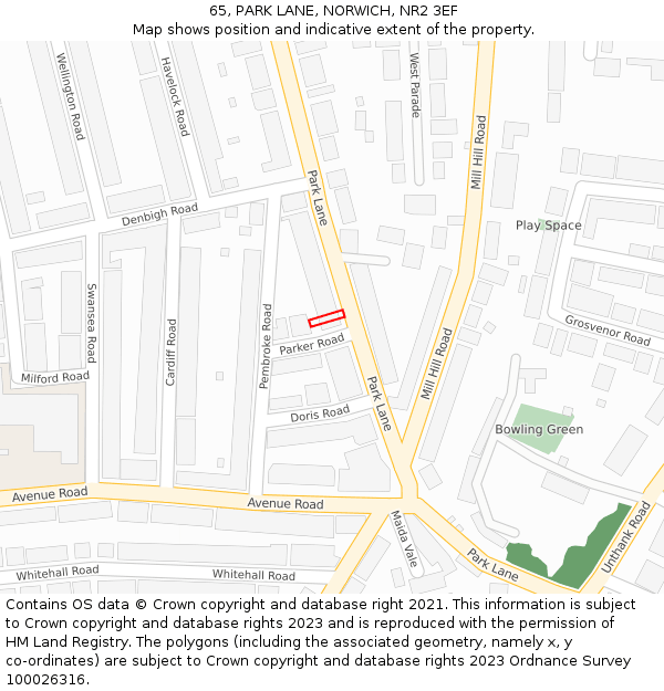 65, PARK LANE, NORWICH, NR2 3EF: Location map and indicative extent of plot