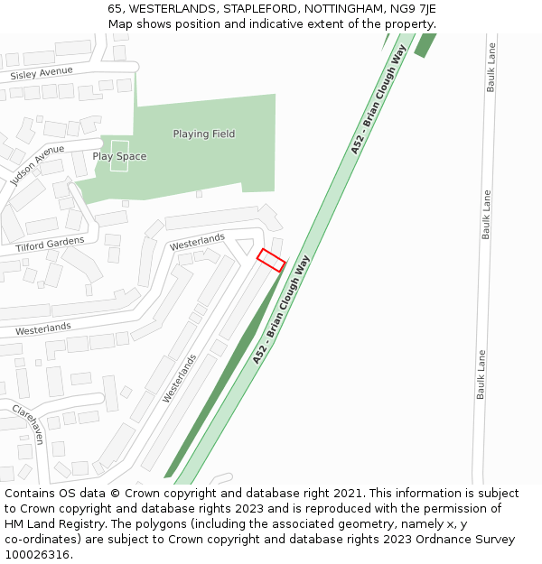 65, WESTERLANDS, STAPLEFORD, NOTTINGHAM, NG9 7JE: Location map and indicative extent of plot