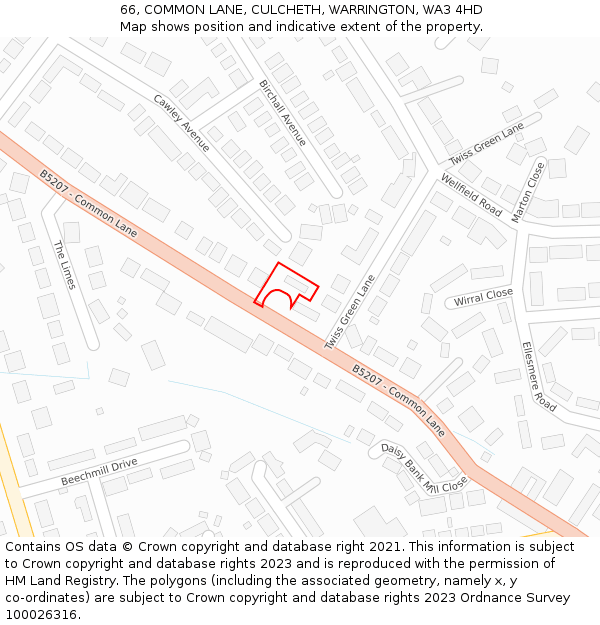 66, COMMON LANE, CULCHETH, WARRINGTON, WA3 4HD: Location map and indicative extent of plot