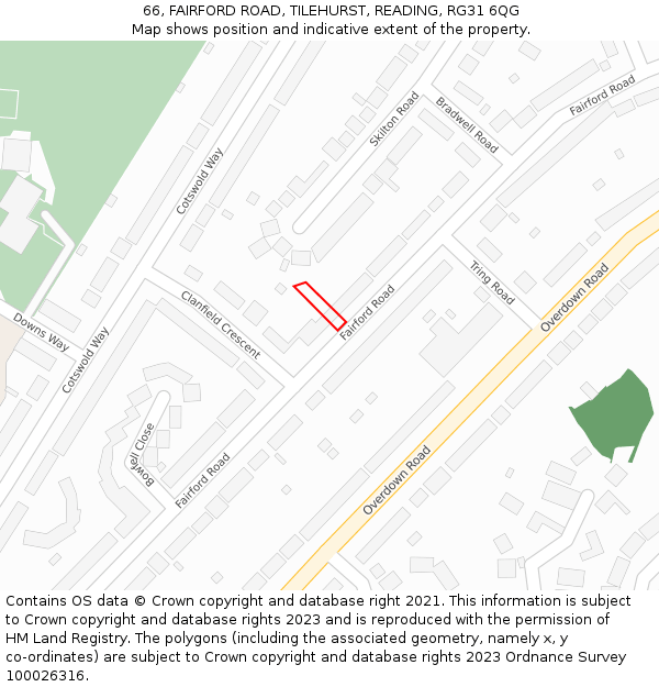 66, FAIRFORD ROAD, TILEHURST, READING, RG31 6QG: Location map and indicative extent of plot