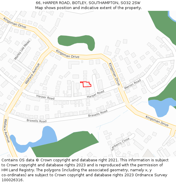 66, HARPER ROAD, BOTLEY, SOUTHAMPTON, SO32 2SW: Location map and indicative extent of plot