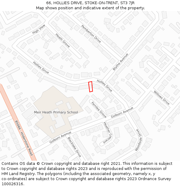 66, HOLLIES DRIVE, STOKE-ON-TRENT, ST3 7JR: Location map and indicative extent of plot