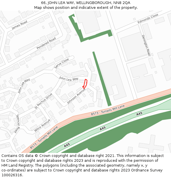 66, JOHN LEA WAY, WELLINGBOROUGH, NN8 2QA: Location map and indicative extent of plot