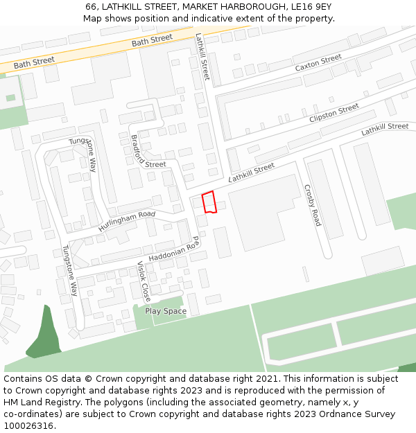 66, LATHKILL STREET, MARKET HARBOROUGH, LE16 9EY: Location map and indicative extent of plot