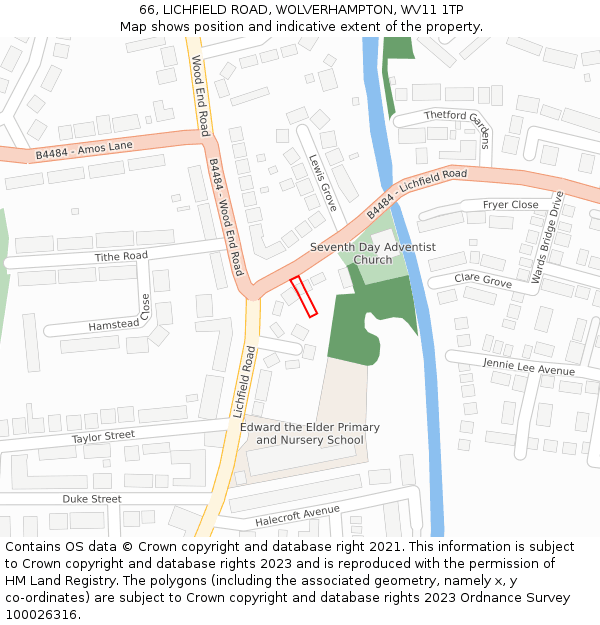66, LICHFIELD ROAD, WOLVERHAMPTON, WV11 1TP: Location map and indicative extent of plot