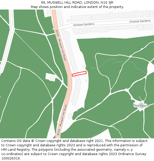 66, MUSWELL HILL ROAD, LONDON, N10 3JR: Location map and indicative extent of plot