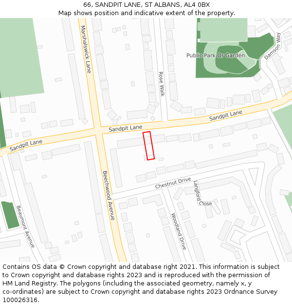 66, SANDPIT LANE, ST ALBANS, AL4 0BX: Location map and indicative extent of plot