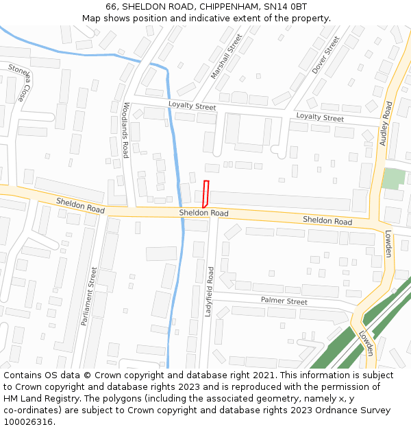 66, SHELDON ROAD, CHIPPENHAM, SN14 0BT: Location map and indicative extent of plot