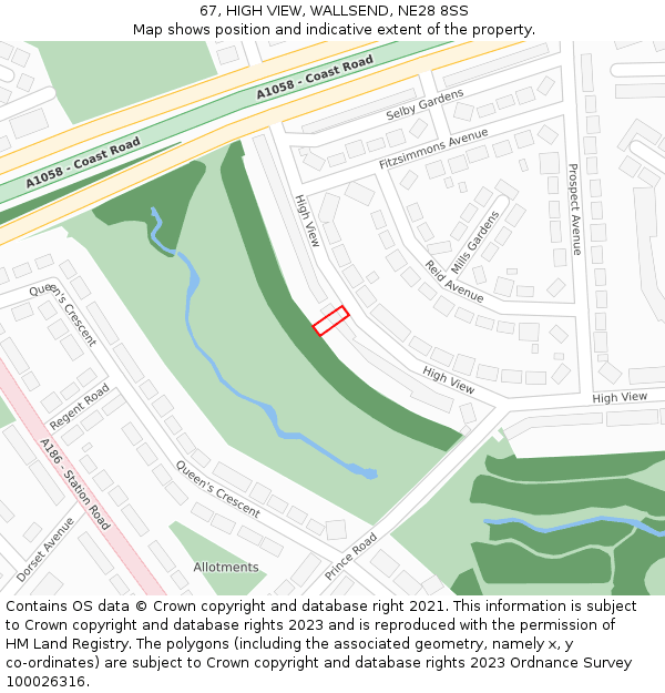67, HIGH VIEW, WALLSEND, NE28 8SS: Location map and indicative extent of plot