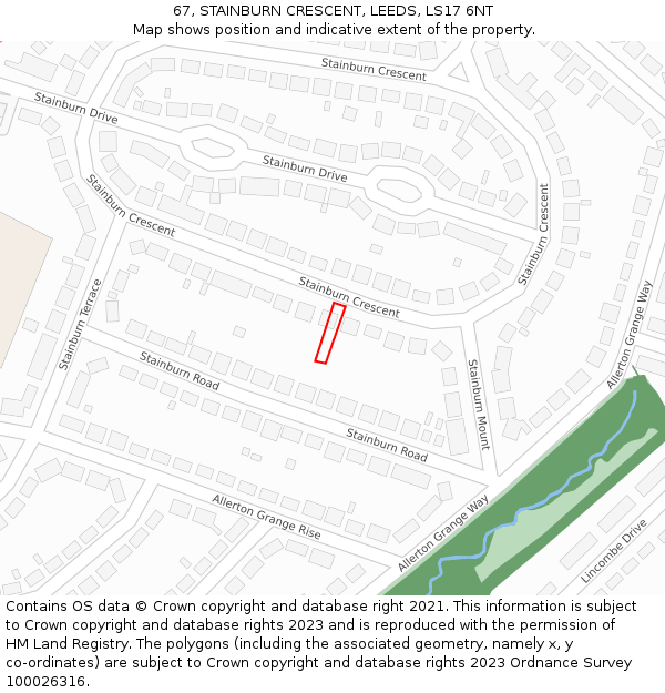 67, STAINBURN CRESCENT, LEEDS, LS17 6NT: Location map and indicative extent of plot